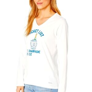 Life Is Good Size XL Long Sleeve  V-neck Bucket List Champagne Crusher Tee New
